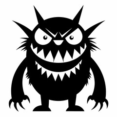A black and white drawing of a monster silhouette