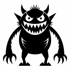 A black and white drawing of a monster silhouette