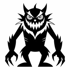 A black and white drawing of a monster silhouette