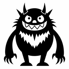A black and white drawing of a monster silhouette