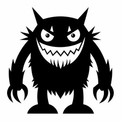A black and white drawing of a monster silhouette