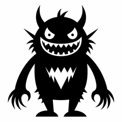 A black and white drawing of a monster silhouette