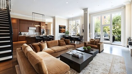 Fototapeta premium Luxurious Airy Living Room in Cozy Contemporary Apartment Design
