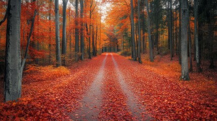 Fototapeta premium Serene Autumn Forest Path: A Breathtaking Nature Scene 1