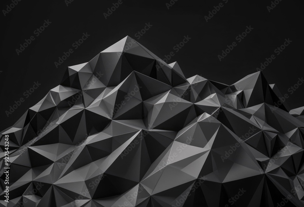 Poster abstract 3d geometric shapes in black, creating a sharp and textured visual effect.