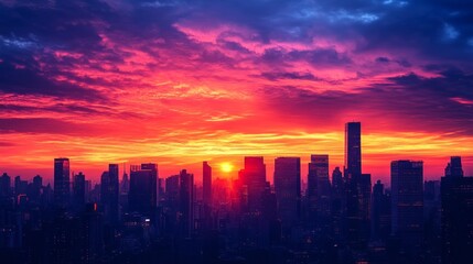 Fototapeta premium Stunning Sunset Paints the City Sky - A Breathtaking View