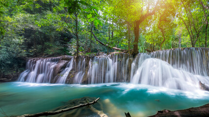 Beauty in nature, amazing waterfall in tropical forest of national park, Thailand