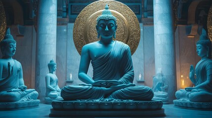 Serene Buddhist Statue in Ornate Thai Temple Interior