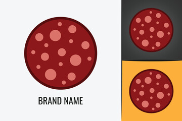 Slices of salami sausage logo. Logotype of Salame Meat. Sausage logo