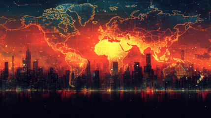 Fototapeta premium An illustration of global shipping routes connecting e-commerce hubs worldwide.
