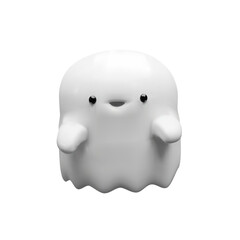 3d Halloween render ghost. Spook funny plastic character for October party holidays. Vector illustration in children cartoon style. Realistic three-dimensional flying monster. Trendy boo symbol night