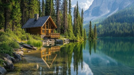 Fototapeta premium Serene Mountain Retreat: Escape to Tranquility in the Highlands