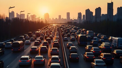 Anxious Travelers in Traffic Congestion on Road to City Airport