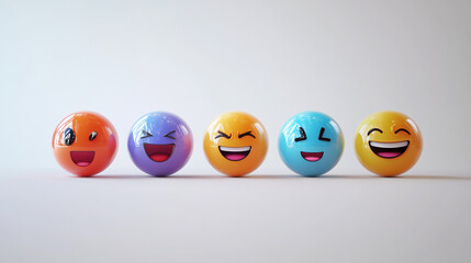 Colorful round emoji faces expressing different emotions on a light background