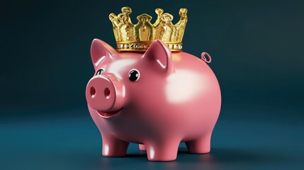A regal piggy bank with a golden crown, showcasing the concept of financial security and saving like royalty.