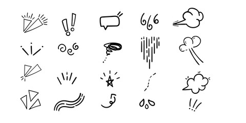 Expressive Comic Lines Set,emotion without words,funny comic mark for background,hand made doddle design,confusion mark,idea mark set.