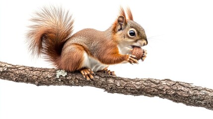 Obraz premium Red Squirrel Enjoying a Nut on a Branch