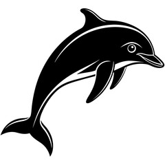 Fototapeta premium Dolphin black silhouette white background