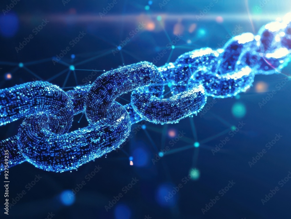 Aufkleber a shining digital chain symbolizes strength and connectivity in a technological world filled with da