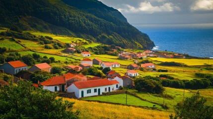 Naklejka premium Terceira Azores village coastline