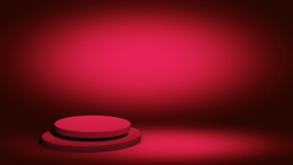  Red Pedestal for Product Advertising. Round Blank Stage for Displaying Presentation or Designs in Abstract red Platform