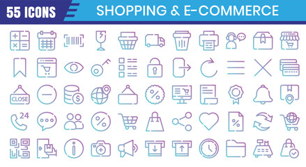 E-Commerce gradient outline icons set. Online shopping gradient outline icon collection. Vector illustration