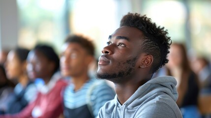 Fototapeta premium An African American college student participating in a lecture