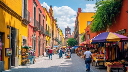 Fototapeta premium Vibrant Street Life in Mexico: A Captivating Photo