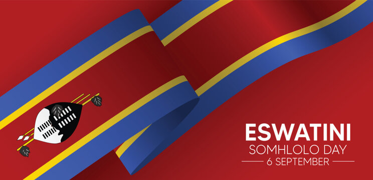 Eswatini Independence Day (Somhlolo Day) flag ribbon vector poster - Powered by Adobe