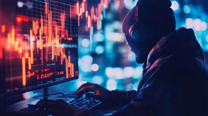Internet theft: hacker, computer, digital forex charts.