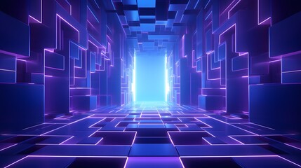 3d rendering of purple and blue abstract geometric background. Scene for advertising, technology, showcase, banner, game, sport, cosmetic, business, metaverse. Sci-Fi Illustration. Product display