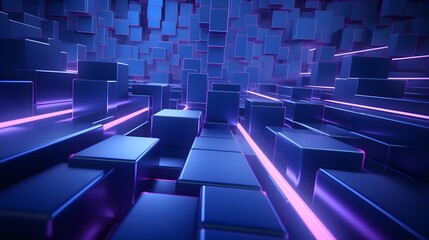 3d rendering of purple and blue abstract geometric background. Scene for advertising, technology,...