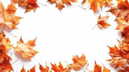 Fototapeta premium Frame of autumn leaves on a white background.