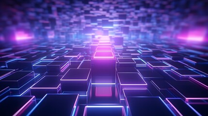 Obraz premium 3d rendering of purple and blue abstract geometric background. Scene for advertising, technology, showcase, banner, game, sport, cosmetic, business, metaverse. Sci-Fi Illustration. Product display