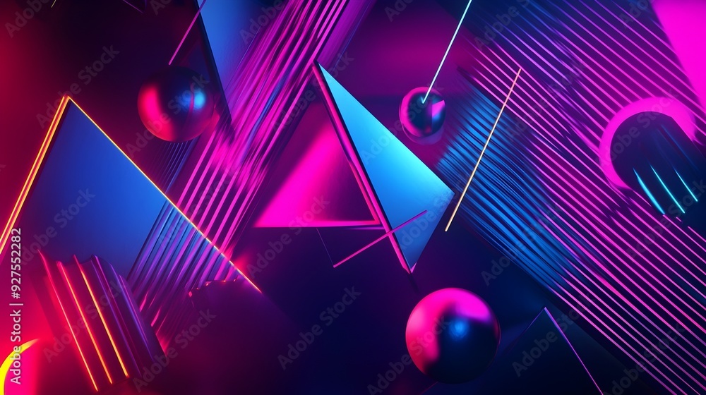 Poster mesmerizing geometric abstract neon shapes and gradients in futuristic digital composition