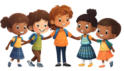 Cartoon Children Holding on a isolated on white background. Generative AI.