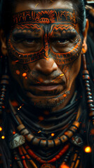 Native warrior, colorful face portrait