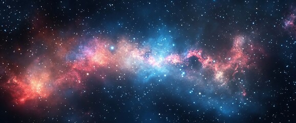 Fototapeta premium A cosmic nebula, glowing with pink and blue light, against a backdrop of twinkling stars.