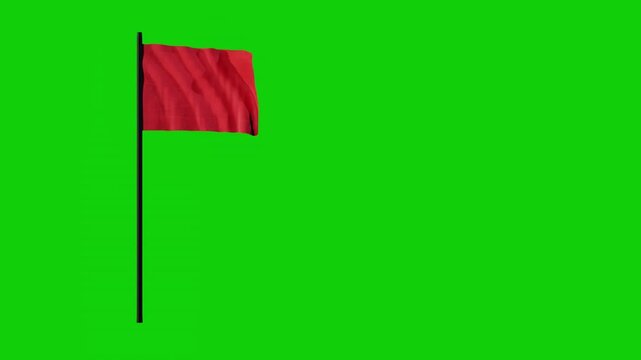 3D animation of a red flag waving against a solid green screen background. Ideal for visual effects, patriotic themes, or creative projects requiring dynamic flag movement.