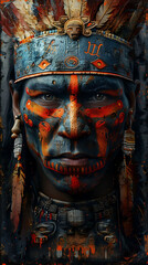 Fototapeta premium Native warrior, colorful face