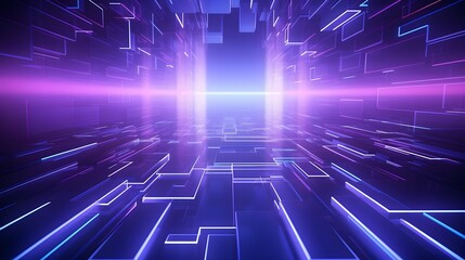 3d rendering of purple and blue abstract geometric background. Scene for advertising, technology, showcase, banner, game, sport, cosmetic, business, metaverse. Sci-Fi Illustration. Product display