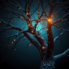 Naklejka premium Artificial Intelligence concept a tree with branches in the form of neurons neural network futuristic glowing tree dark background