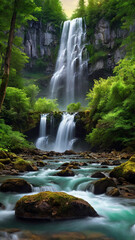 Fototapeta premium background view of a waterfall in the middle of a beautiful forest