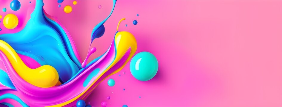 Abstract image with colorful bloops and liquid shapes on a pink background