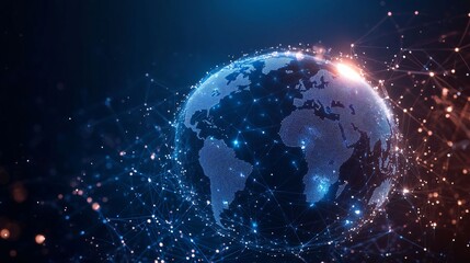 Obraz premium A digital Earth model showing interconnected global networks and data flow, representing international connectivity and advanced technology.