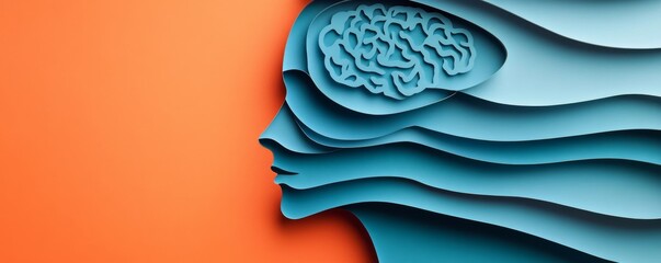 Abstract representation of human brain and thoughts using layered paper cutout art