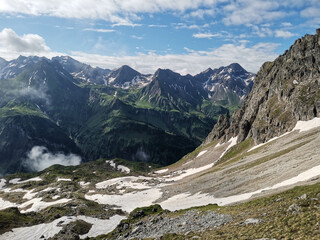 beautiful mountain valley in the alps © Fizzl