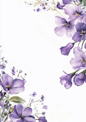 Fototapeta premium Watercolor wedding floral frame in gentle purple hues on pure white background - romance - event planning - wedding stationery