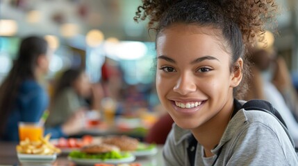 portrait of black female student in school cafeteria