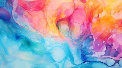 Soft Pastel and Bright Fluid Art in Blue and Pink Tones with Copy Space